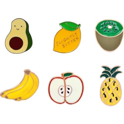 Lemon Avocado Brooch Enamel Pin Fruit Cherry Brooches Badge Pineapple Apple Lapel Pin Denim Cartoon Jewelry Gift for Children