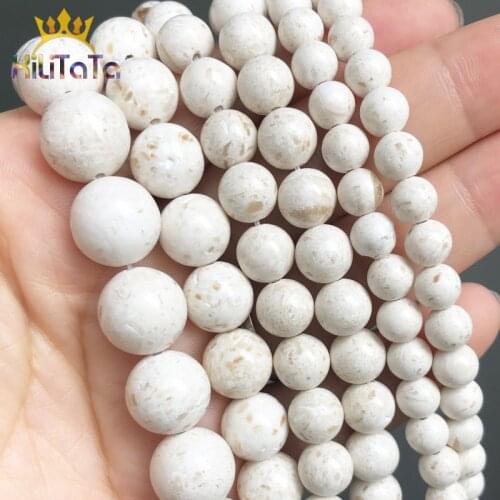 Natural Stone White Fossils Jades Beads Round Loose Beads For Jewelry Making DIY Bracelet Nacklace Accessories 15" 6/8/10/12mm