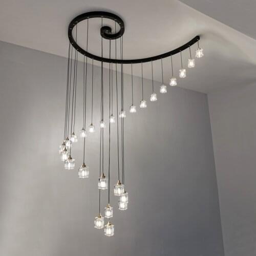 Black Stair Chandelier Modern Duplex Building High-Rise Empty Living Room Hall Creative Personality Long LED Line Lamp Stairwell