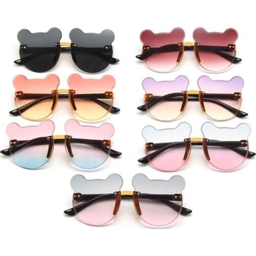 Cartoon Bear Children Rimless Sun Glasses New 2021 Fashion Outdoors Beach Party Eyewear UV400 Kids Travel Boys Girls Sunglasses