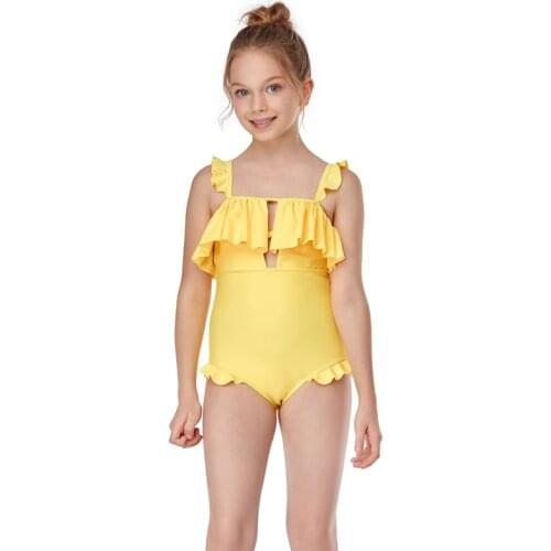2021 New Summer Baby Girl Ruffles Swimwear Swimsuit Backless Romper Jumpsuit Vogue Summer Childrens Swimsuit