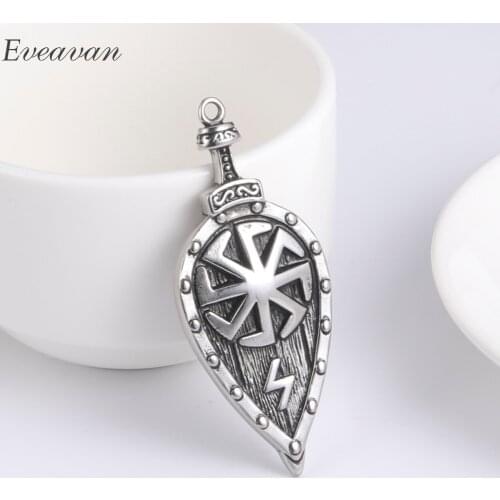 EUEAVAN Slavic Kolovrat Shield Pendant Viking Jewelry Mens Charms Fornecklace Runic Runes Sowilo Sun Protection Accessories