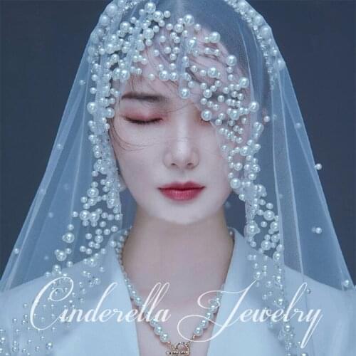 Bridal Veil beaded on head pearl veil luxury bridal veil Wedding Dress Veil