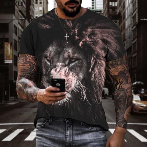KYKU Lion T-shirt Men Animal Shirt Print Funny T-shirts 3d Harajuku Funny T shirts Short Sleeve Hip hop New Male Big Size