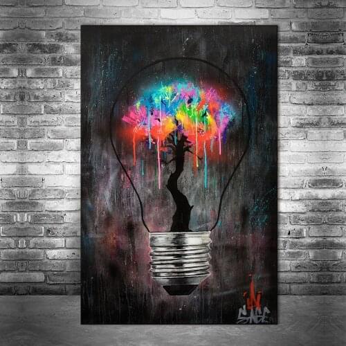 Graffiti Light Bulb Colorful Tree Street Art Canvas Print Painting Wall Picture Morden Living Room Home Decoration Poster