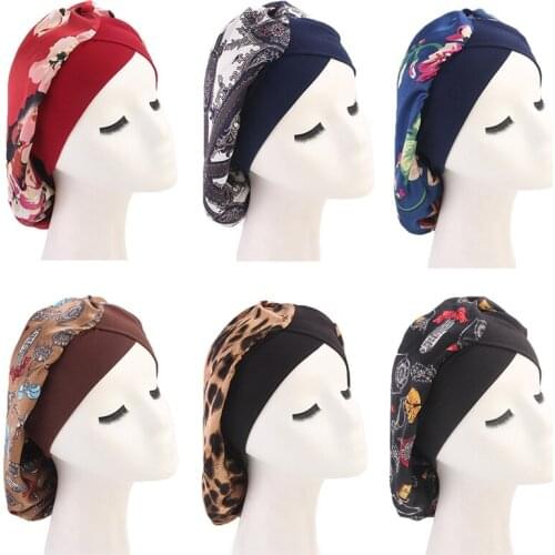 Imixlot New Imitation Silk Printed Turban Hat Women Girls Fashion Charm Elastic Band Satin Pocket Bonnet Chemotherapy Cap