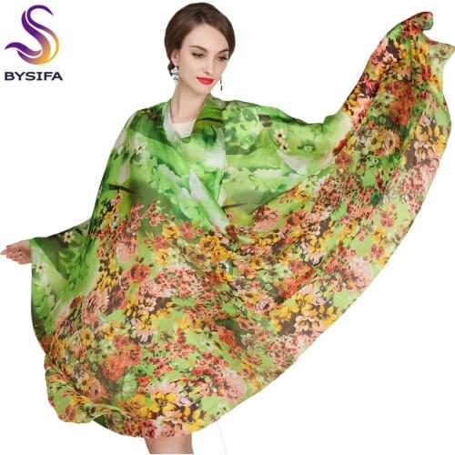 Emerald-Green Long Silk Scarf Tippet Brand Large Scarves Wraps Ladies Apparel Accessories Summer Pure Silk Scarf Beach Shawl