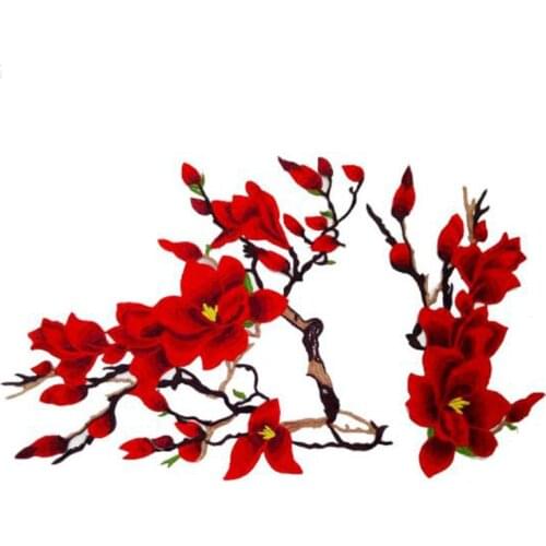 Magnolia Flower Embroidery Patches for Clothes Creative Classic Flower Decorative Appliques Patches Sewing Scrapbooking NL338