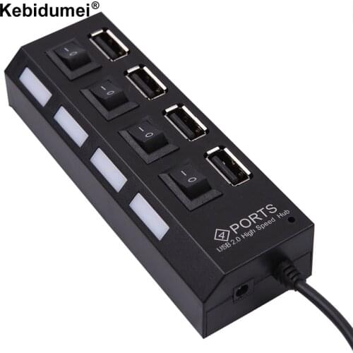 Mini 4 Ports USB 2.0 Hub LED High Speed External USB Hub Splitter With Power on/off Switch Cable For Laptop PC Notebook Computer