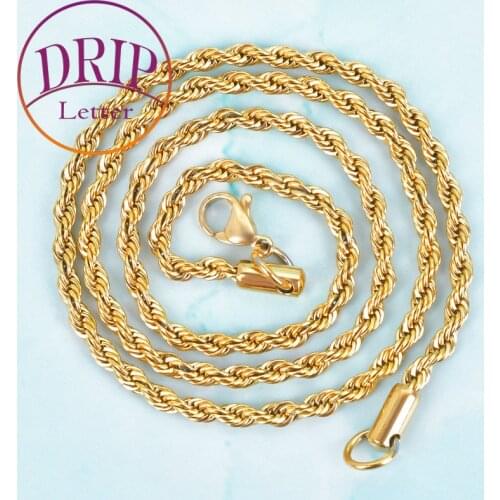 Gold Color 3mm Rope Chain Necklace Mens Hip Hop Rock Street Jewelry 16-30 Inch Long Link