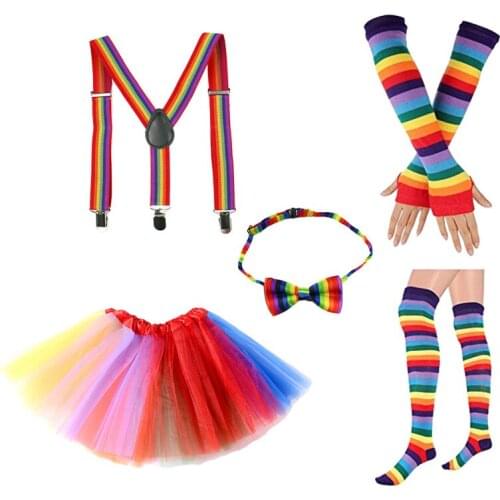Halloween Adult Child 80s Costume Accessories Set Women Fancy Dress Tutu Leg Glove Necklace Headband Earring Glasses