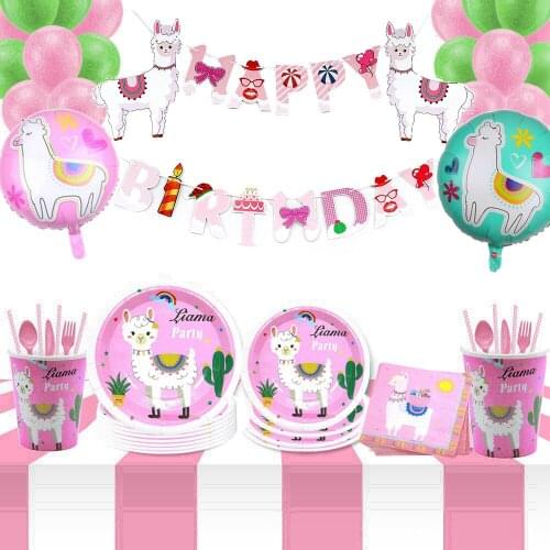 Alpaca Cactus Mexican Party Holiday Party Flag 10 People Tableware Set Paper Plate Napkin Cup Theme Party Decoration Supplies