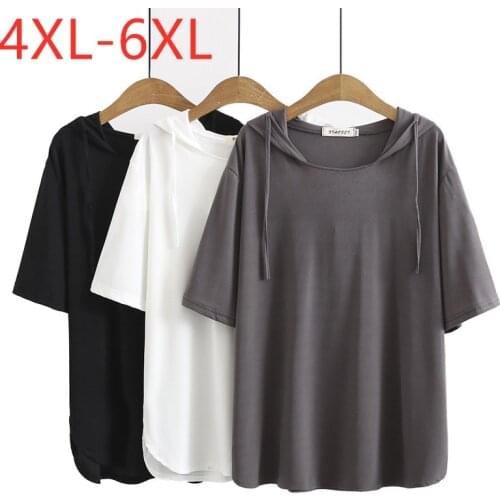 New 2021 Ladies Summer Plus Size Hoodie Tops For Women Large Short Sleeve Cotton White Gray T-Shirt 4XL 5XL 6XL
