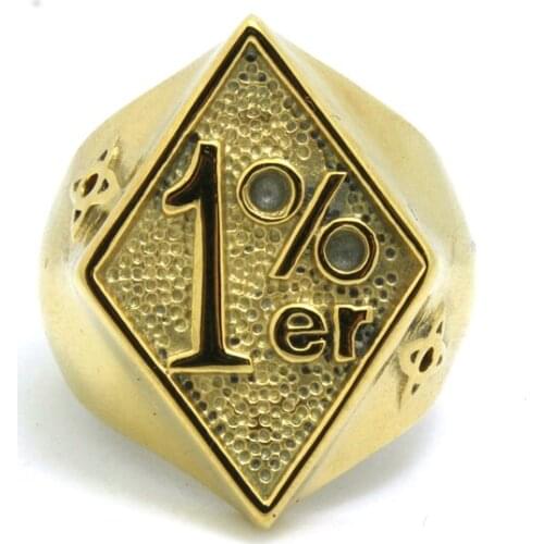 Newest!! Whole Golden 1%er Newest Design Ring 316L Stainless Steel Top Popular Golden 1% Biker Cool Ring From Size 8 -13