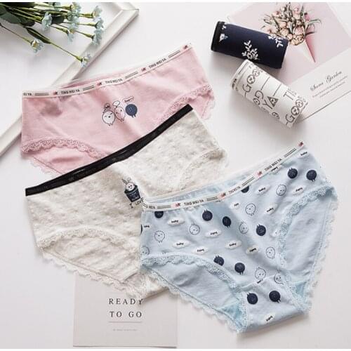 New Arrived 3Pcs/Lot Girl Panties Underwear Lace Briefs Cotton Lingerie Soft Comfortable Bowknot Cartoon Panty Wholesale T106-4