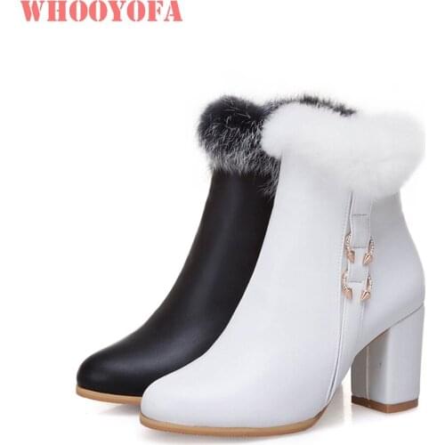 Brand New Winter Sexy White Black Women Furry Snow Boots 3 Inch High Heels Lady Dress Shoes WG31 Plus Big Size 10 33 43 49 52