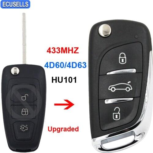 Upgraded DS Style Folding Flip Remote Car Key 433Mhz 4D60 or 4D63 or No Chip for Ford Focus Mondeo Fiesta 2012-2015 HU101 Blade