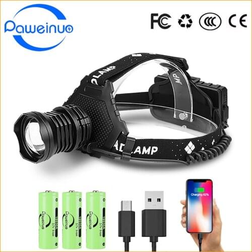 Paweinuo XHP90 Most Powerful Headlamp 18650 High Power Led Headlight Rechargeable Head Flashlight USB Waterproof Bright Headlamp
