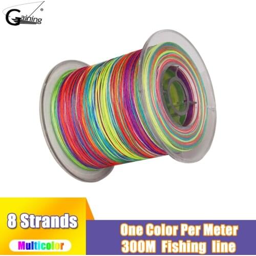 Braided Line 8 Strands 300m One Color Per Meter 1M Interval PE Braid Line Multicolor Super Strong Japan Multifilament 10LB-220LB