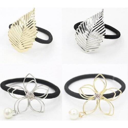 Alloy Leaf Flower Hair Ring Korean Version Of The Hollow Hair Rope Headdress Rubber Band Tied Rope For Women