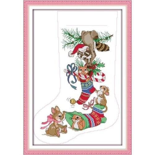 Christmas stockings (6) cross stitch kit aida 14ct 11ct count print canvas stitches embroidery DIY handmade needlework