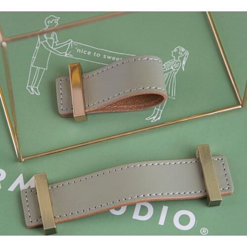 Gray Nordic Furniture Drawer Knob Brass kitchen Cupboard Cabinet Handle Door Pulls genuine Leather