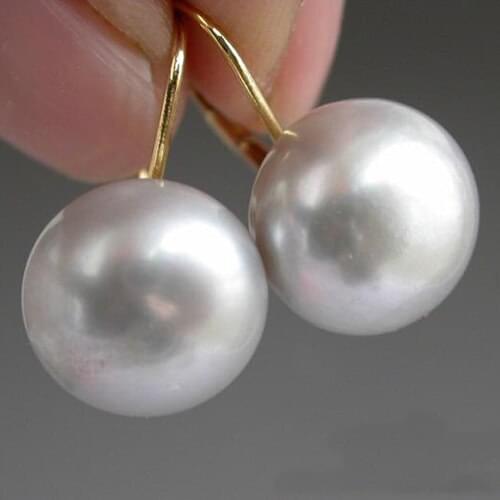 Huge Size 12mm Gray Oblate Round Freshwater Pearl Earring,New Free Shipping