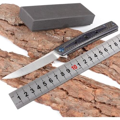 New Ball Bearing Flipper folding Knife D2 Drop Point Satin Blade Carbon Fiber + G10 Handle EDC Pocket Knives H1108