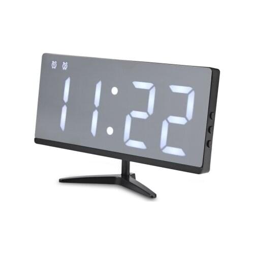 LED Mirror Digital Alarm Clock Snooze Time Date Temperature Cycle Display USB Charging Battery Power Adjustable Brightness Clock