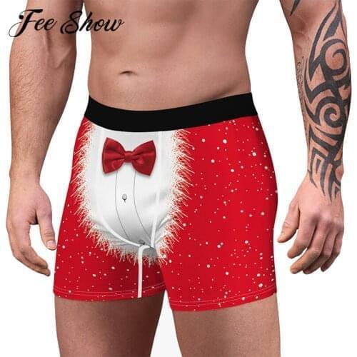 Novelty Men Christmas Printed Boxer Panties Elastic Wide Waistband Breathable Underwear Holiday Party Swimming Underpants Shorts