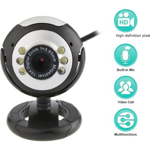 USB Video Web Camera Six Lights Night Vision Camera Computer Webcam with Mic for Pc Laptop Camera
