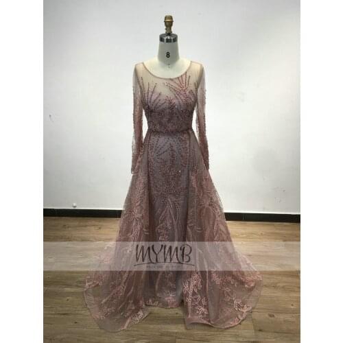 2021 Muslim Evening Dress Gown Pink Long Sleeve Mermaid Unique Lace Appliques With Train Mother Of The Bride Dresses Plus Size