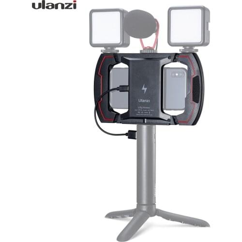 Ulanzi Video Vlog Phone Charging Rig Cage with Triple Cold Shoe 1/4 Screw Thread for Smartphones Microphone LED Light Mounting