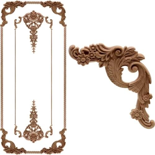 VZLX Wood Carved Onlay Appliques Carpenter Frame Decal Furniture Decoration Wooden Crafts Decorative Flower Ornament