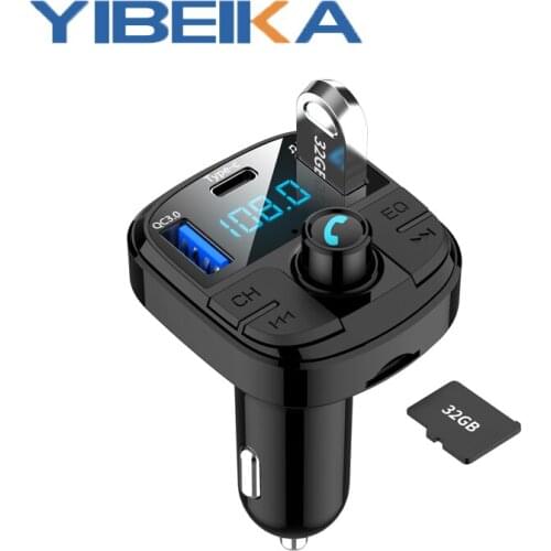 YIBEIKA car charge QC3.0 car Bluetooth FM transmitter Dual USB ports car charger FM modulator MP3 player BT29