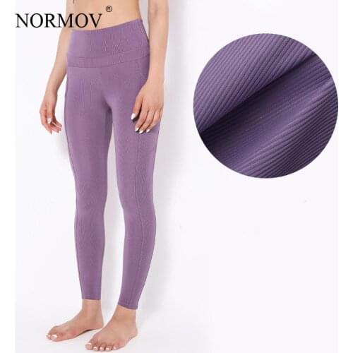 NORMOV Women Stripe Leggings Fitness Running Work Out Sports Pants Femme Slim Fit High Waist Push Up Leggings Women with Pockets