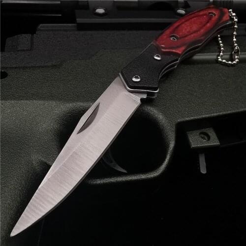 15CM (6') 58HRC Folding Knife, Stainless Steel Wooden Handle, Outdoor Survival Camping Knife, Open Pocket, Peeling