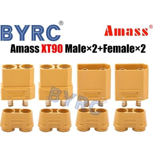 2 Pair Amass XT90 XT90H (XT90 with Sheath Housing) 4.5mm Banana Connector Gold Plated Max 40A Continuous