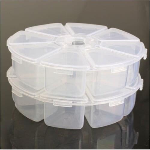 2Pcs Nail Art Rhinestones Beads Display Box Storage Case 8 Slots Storage Wheel Organizer Rhinestones Beads Slices Compartments