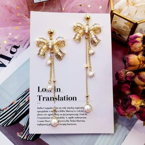 2019 New Arrival Pearl Trendy Water Drop Women Dangle Earring Butterfly-knotted Pearl Earrings Korean Tassel Fashion For Woman