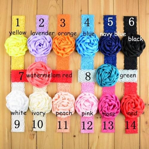 30 pcs/lot Satin Rose Flower with Wide Lace Headband