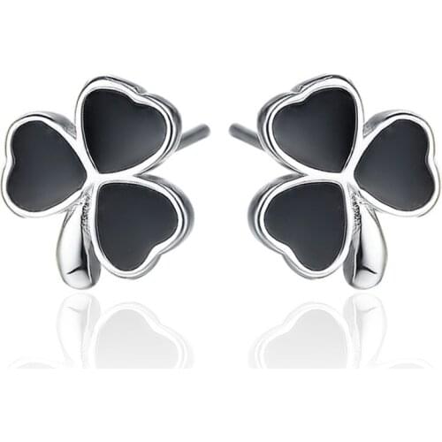 Promotion 925 Sterling Silver New Fashion Black Love Flower Stud Earrings Women Anti Allergy Jewelry Birthday Gift Drop Shipping