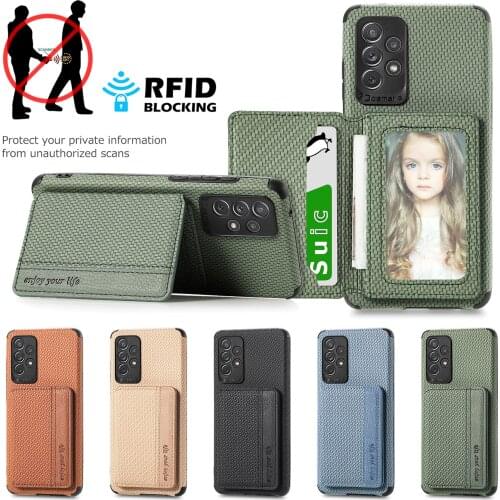 Luxury Case for Samsung A72 A52 A42 A32 A22 A12 A03S A02S Galaxy A71 A51 A31 A41 A50 A70 S Carbon Fiber Leather Card Slot Cover