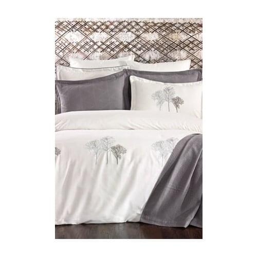 DowryWorld - Elegant Tree Embroidered Duvet Cover Set Bridal Set (White and Anthracite Color)