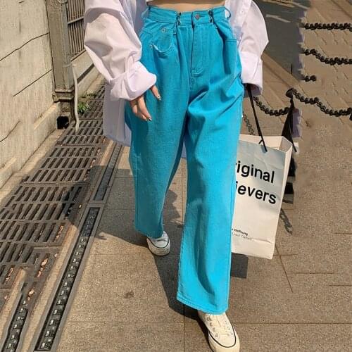 Korean solid color 2021 Summer New Casual Wide Leg Jeans Women Loose High Waist Denim Pants Jeans Streetwear Boyfriend Mom Jeans
