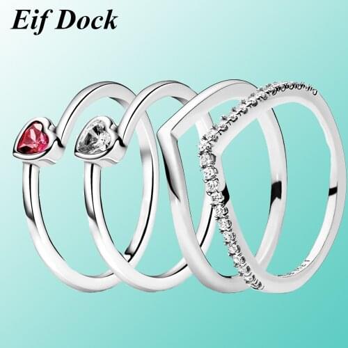 Eif Dock New Fashion Silver Color Simple Geometric Crown Ring Clear CZ Zircon Finger Ring Lucky Jewelry For Women Xmas Gift