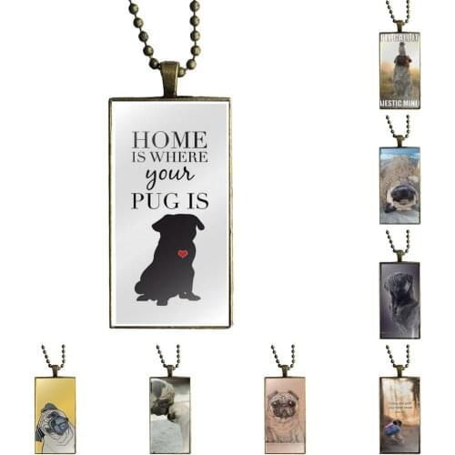 EJ Glaze For Unisex Gift Pug Life Cool Aniamal Dog Glass Pendant Necklace Handmade Half Pendant Rectangle Necklace
