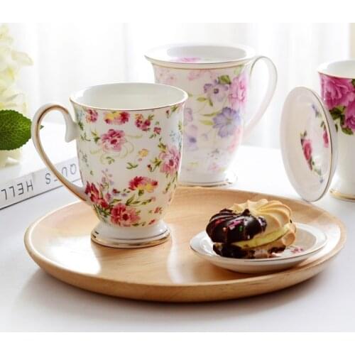 European Pastoral Bone China Coffee Milk Mug Ceramic Creative Floral Painting Water Cup Afternoon Teacup Kitchen Drinkware Gifts