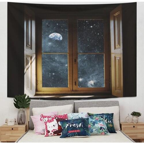 Starry Night Sky Outside The Window Tapestry Sea Sunset Windows Tapestry Indian Home Decor Big Hippie Wall Hanging Blanket