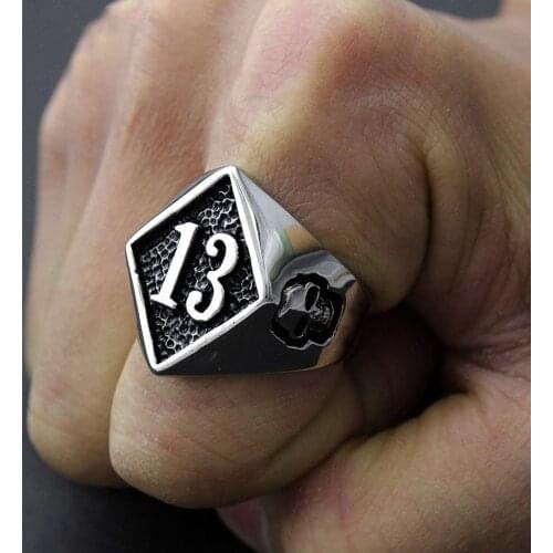 Retro Men Lucky Number 13 Ring Fashion Punk Hip Hop Stainless Steel Biker Lucky Skull Ring Mens Jewelry Gift